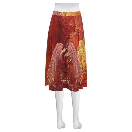 Music, clef and wings Mnemosyne Women's Crepe Skirt (Model D16)