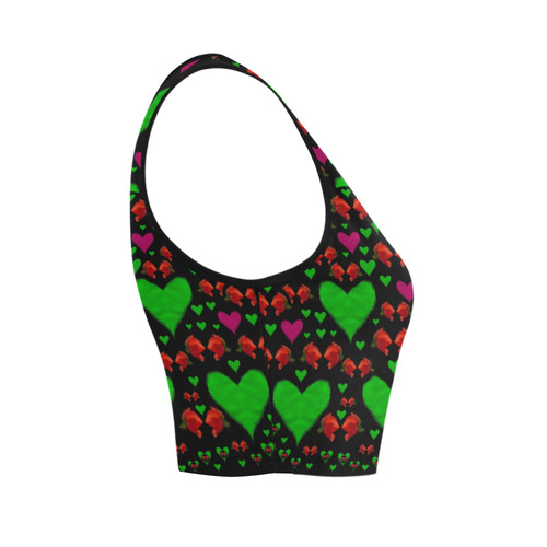 love hearts and roses Women's Crop Top (Model T42)