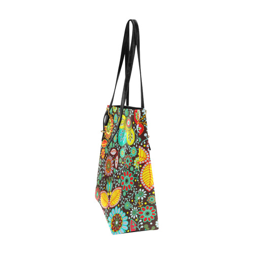 Red Yellow Aqua Vintage Floral Pattern Euramerican Tote Bag/Small (Model 1655)