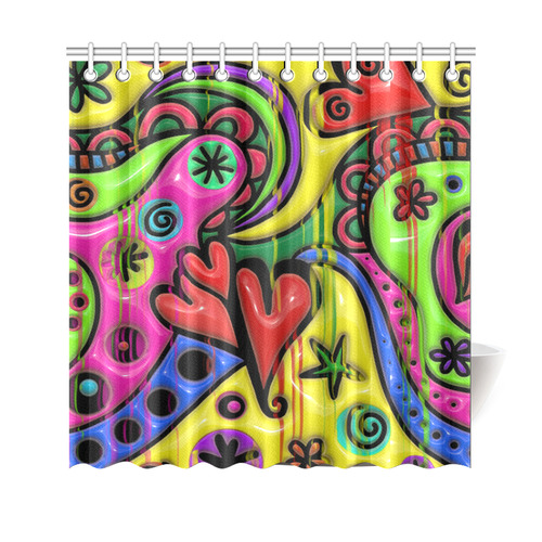 Pink Red Blue Green Hearts Flowers Shower Curtain 69"x70"