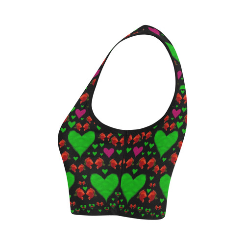 love hearts and roses Women's Crop Top (Model T42)