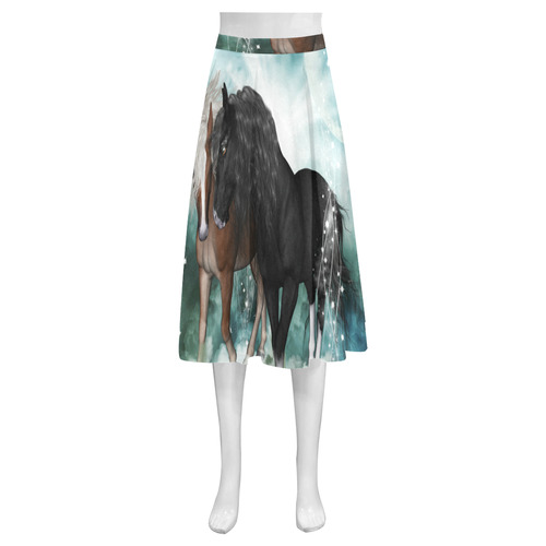 The wonderful couple horses Mnemosyne Women's Crepe Skirt (Model D16)