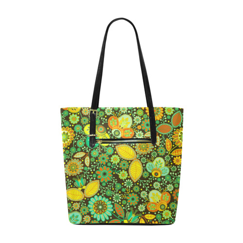 Yellow Orange Green Vintge Floral Pattern Euramerican Tote Bag/Small (Model 1655)