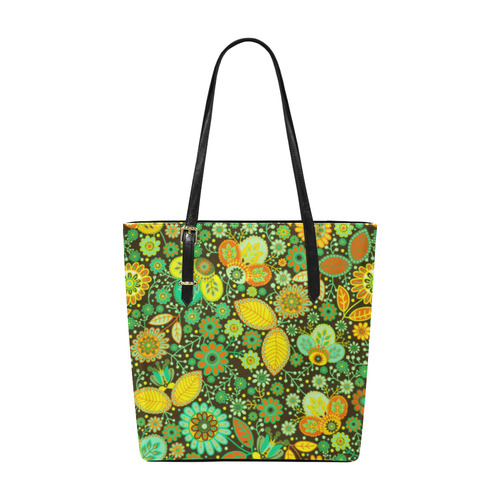 Yellow Orange Green Vintge Floral Pattern Euramerican Tote Bag/Small (Model 1655)