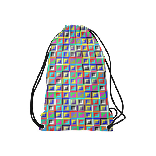 Retro Squares Small Drawstring Bag Model 1604 (Twin Sides) 11"(W) * 17.7"(H)