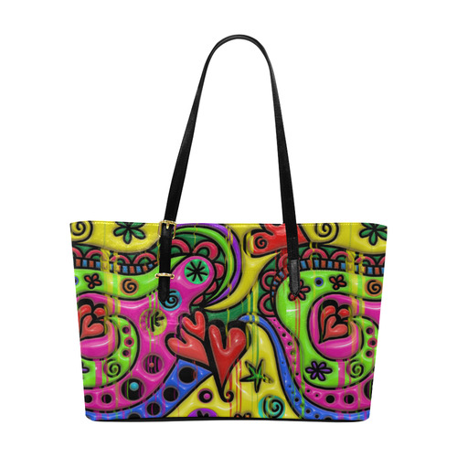 Pink Red Blue Green Hearts Flowers Euramerican Tote Bag/Large (Model 1656)