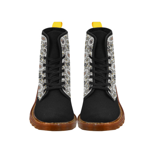 White and Tan Geometric Black Martin Boots For Men Model 1203H