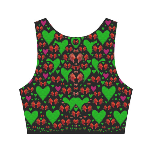 love hearts and roses Women's Crop Top (Model T42)