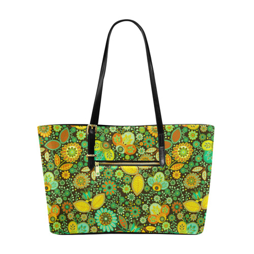 Yellow Orange Green Vintge Floral Pattern Euramerican Tote Bag/Large (Model 1656)