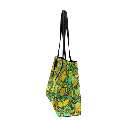 Yellow Orange Green Vintge Floral Pattern Euramerican Tote Bag/Large (Model 1656)