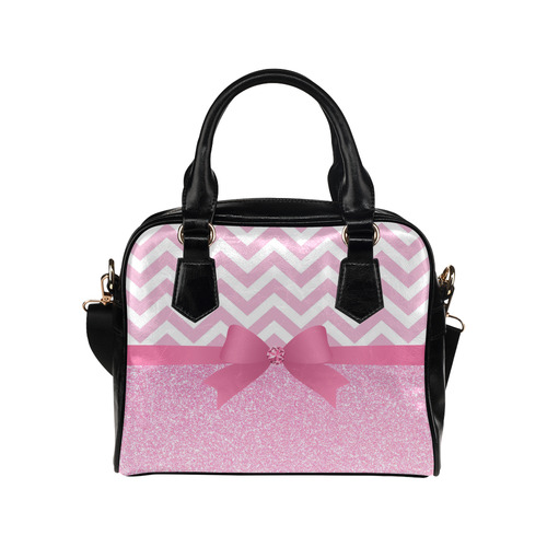 Pink Glitter, Pink Chevron, Pink Bow Shoulder Handbag (Model 1634)