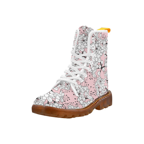 Pattern pink flowers Martin Boots For Women Model 1203H