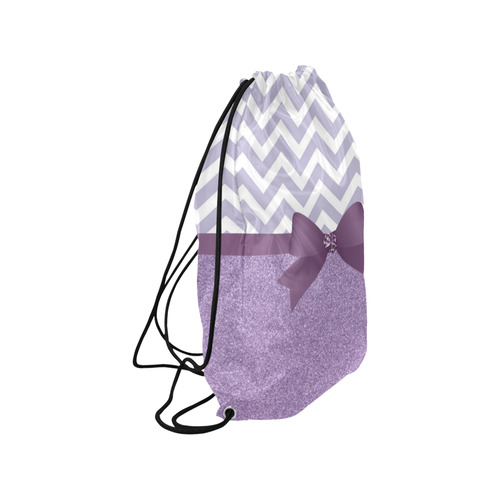 Purple Glitter, Purple Chevron, Purple Bow Medium Drawstring Bag Model 1604 (Twin Sides) 13.8"(W) * 18.1"(H)