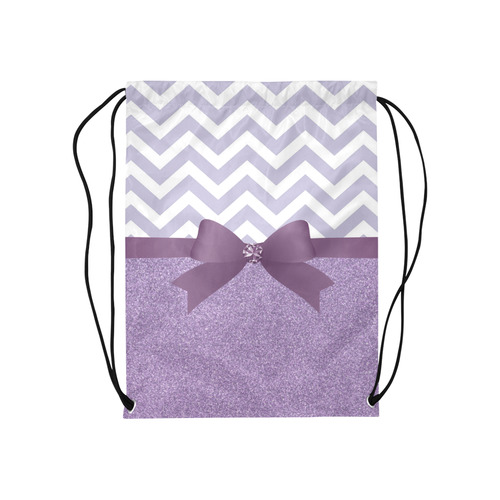 Purple Glitter, Purple Chevron, Purple Bow Medium Drawstring Bag Model 1604 (Twin Sides) 13.8"(W) * 18.1"(H)