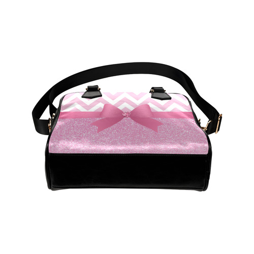 Pink Glitter, Pink Chevron, Pink Bow Shoulder Handbag (Model 1634)