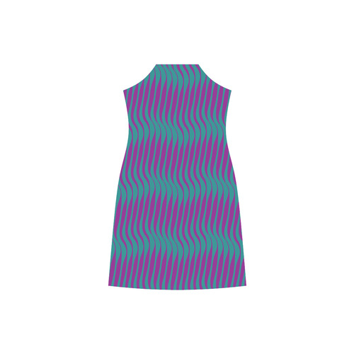 Wavy Stripes, Teal & Purple V-Neck Open Fork Long Dress(Model D18)