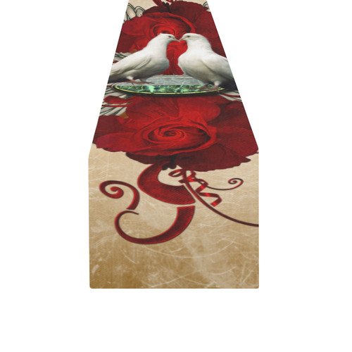 The couple dove with roses Table Runner 14x72 inch