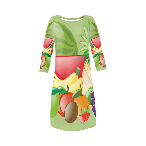 Fruit Watermelon Bananas Grapes Pineapple Round Collar Dress (D22)