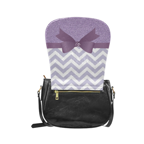 Purple Glitter, Purple Chevron, Purple Bow Classic Saddle Bag/Large (Model 1648)