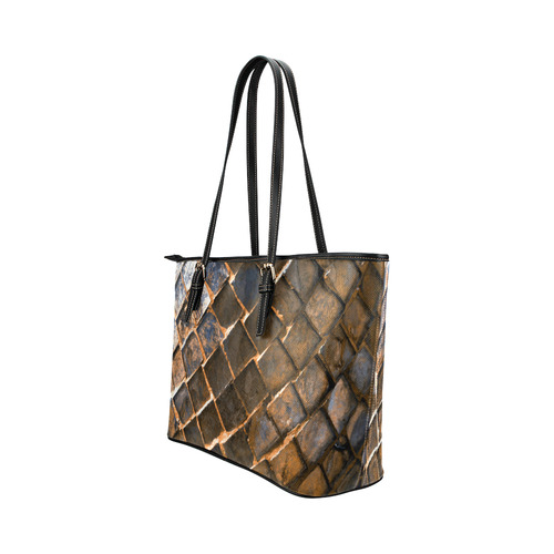 Copper Rust Geometric Pattern Leather Tote Bag/Large (Model 1651)