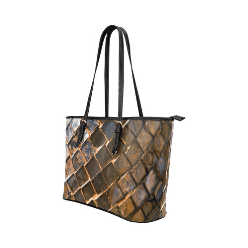 Copper Rust Geometric Pattern Leather Tote Bag/Large (Model 1651)