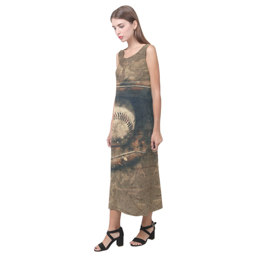 Abstract Vintage Baseball Phaedra Sleeveless Open Fork Long Dress (Model D08)