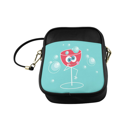 Cute Drunk Cocktail Glass Blue Eyes Sling Bag (Model 1627)