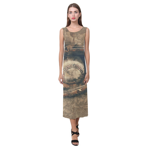 Abstract Vintage Baseball Phaedra Sleeveless Open Fork Long Dress (Model D08)