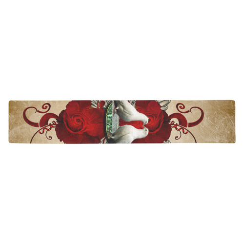 The couple dove with roses Table Runner 14x72 inch