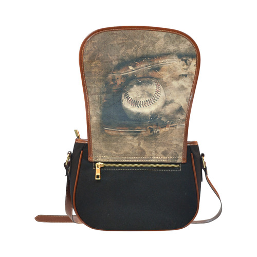 Abstract Vintage Baseball Saddle Bag/Small (Model 1649)(Flap Customization)