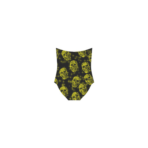 sparkling glitter skulls yellow by JamColors Strap Swimsuit ( Model S05)