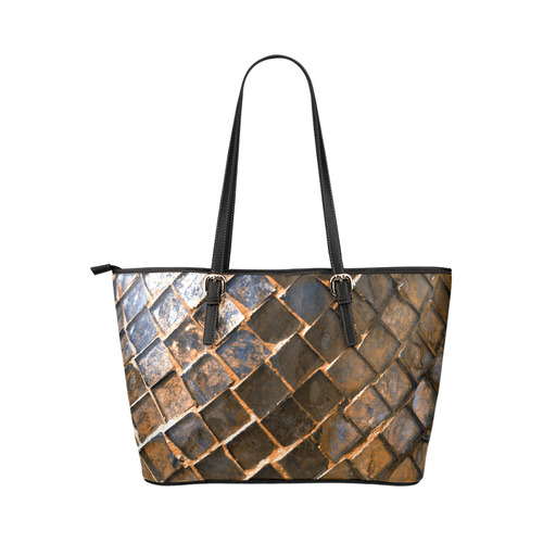 Copper Rust Geometric Pattern Leather Tote Bag/Large (Model 1651)