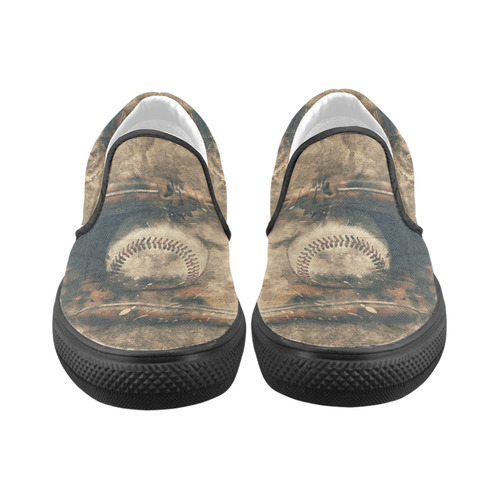 Abstract Vintage Baseball Slip-on Canvas Shoes for Kid (Model 019)