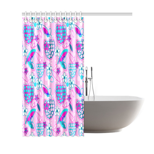 Berry Pink Fruit Flowers Floral Pattern Shower Curtain 69"x72"