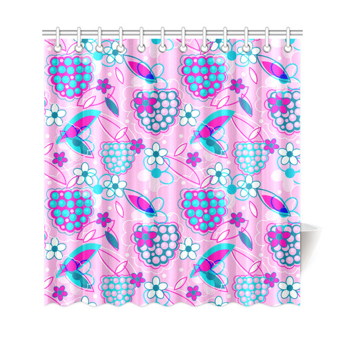 Berry Pink Fruit Flowers Floral Pattern Shower Curtain 69"x72"