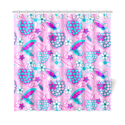 Berry Pink Fruit Flowers Floral Pattern Shower Curtain 72"x72"