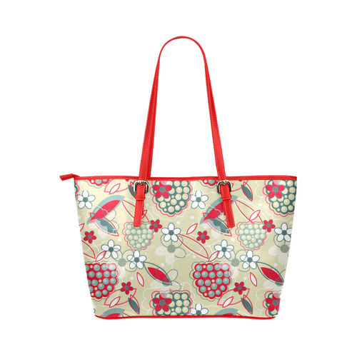 Berry Sweet Fruit Flower Floral Leather Tote Bag/Large (Model 1651)