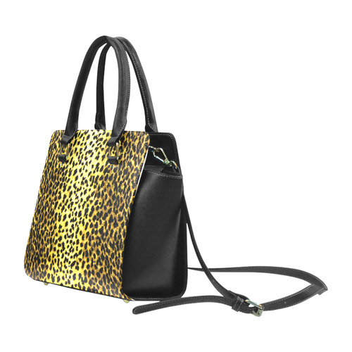 Leopard Wallpaper Print Rivet Shoulder Handbag (Model 1645)