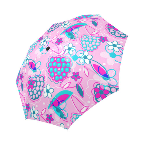 Berry Pink Fruit Flowers Floral Pattern Auto-Foldable Umbrella (Model U04)