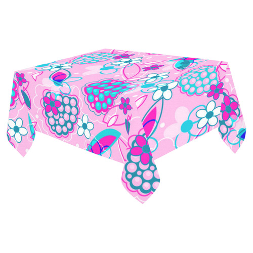 Berry Pink Fruit Flowers Floral Pattern Cotton Linen Tablecloth 52"x 70"