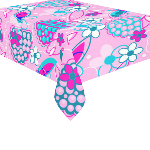 Berry Pink Fruit Flowers Floral Pattern Cotton Linen Tablecloth 60"x 84"