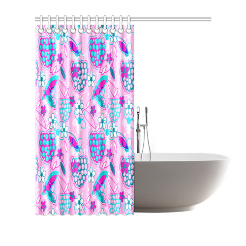 Berry Pink Fruit Flowers Floral Pattern Shower Curtain 72"x72"