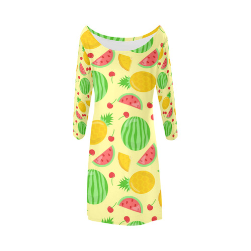 Fruit Watermelon Pineapple Cherries Bateau A-Line Skirt (D21)