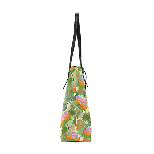 Pink Orange Floral Pattern Green Leaves Euramerican Tote Bag/Small (Model 1655)