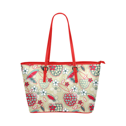 Berry Sweet Fruit Flower Floral Leather Tote Bag/Large (Model 1651)