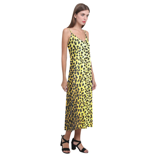 Leopard Wallpaper Print V-Neck Open Fork Long Dress(Model D18)