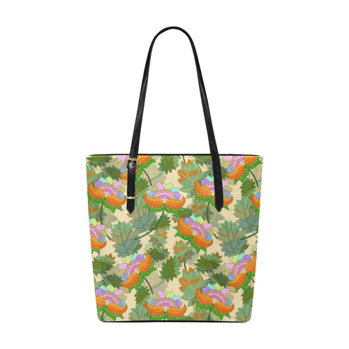 Pink Orange Floral Pattern Green Leaves Euramerican Tote Bag/Small (Model 1655)