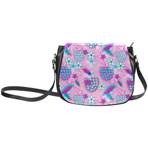 Berry Pink Fruit Flowers Floral Pattern Classic Saddle Bag/Small (Model 1648)