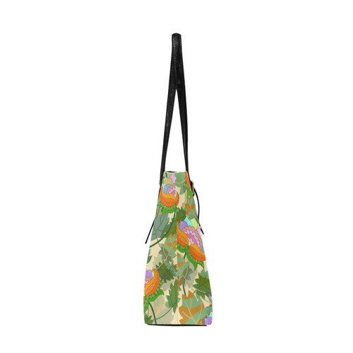 Pink Orange Floral Pattern Green Leaves Euramerican Tote Bag/Large (Model 1656)