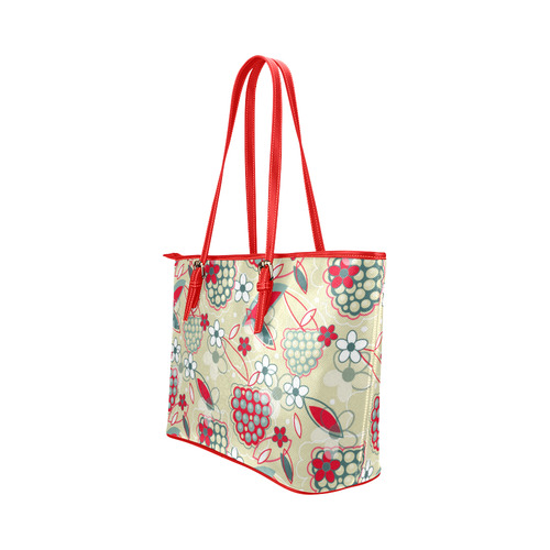 Berry Sweet Fruit Flower Floral Leather Tote Bag/Large (Model 1651)